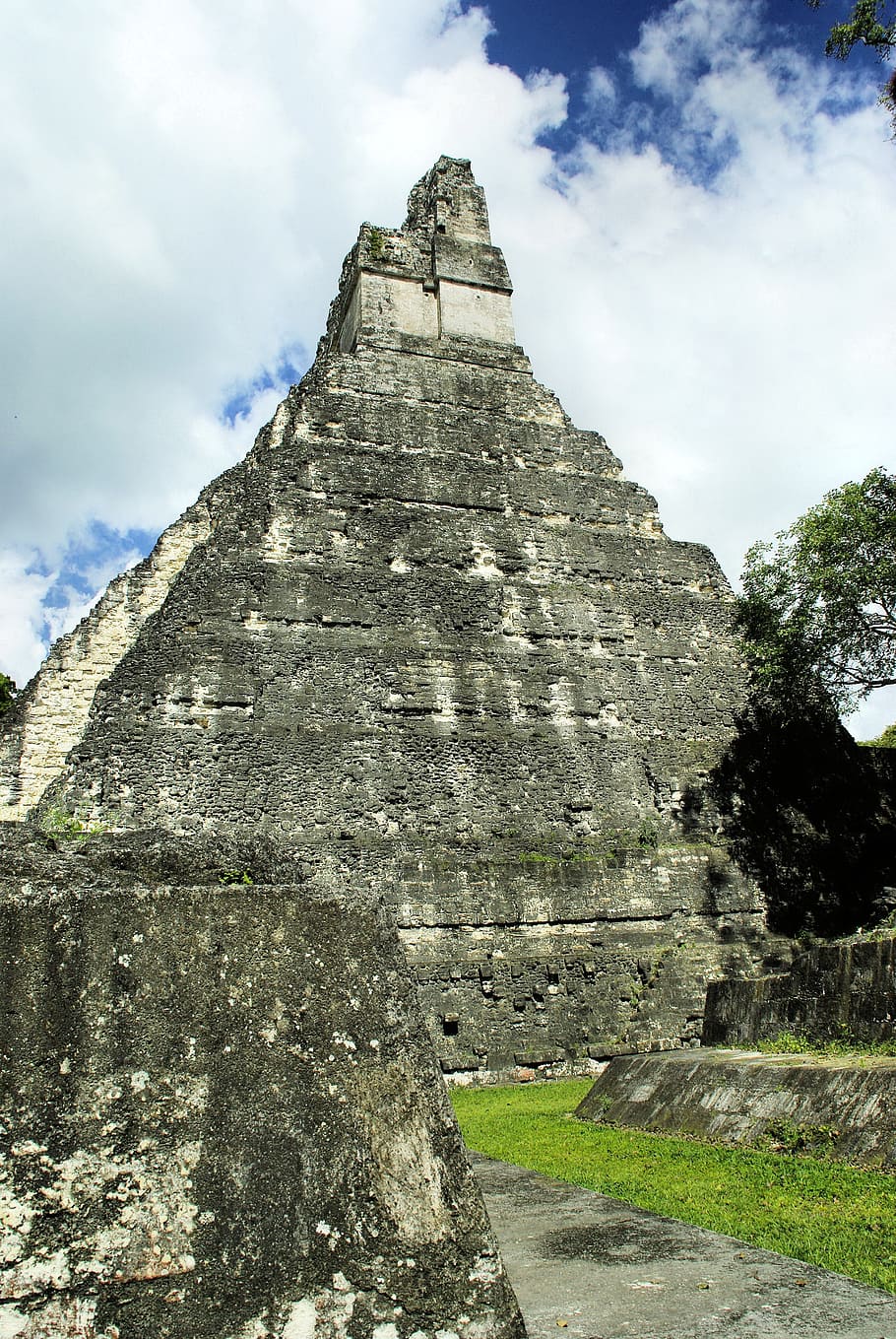 guatemala, tikal, great pyramid, maya, civilization, columbian, rainforest, ruins, architecture, sky
