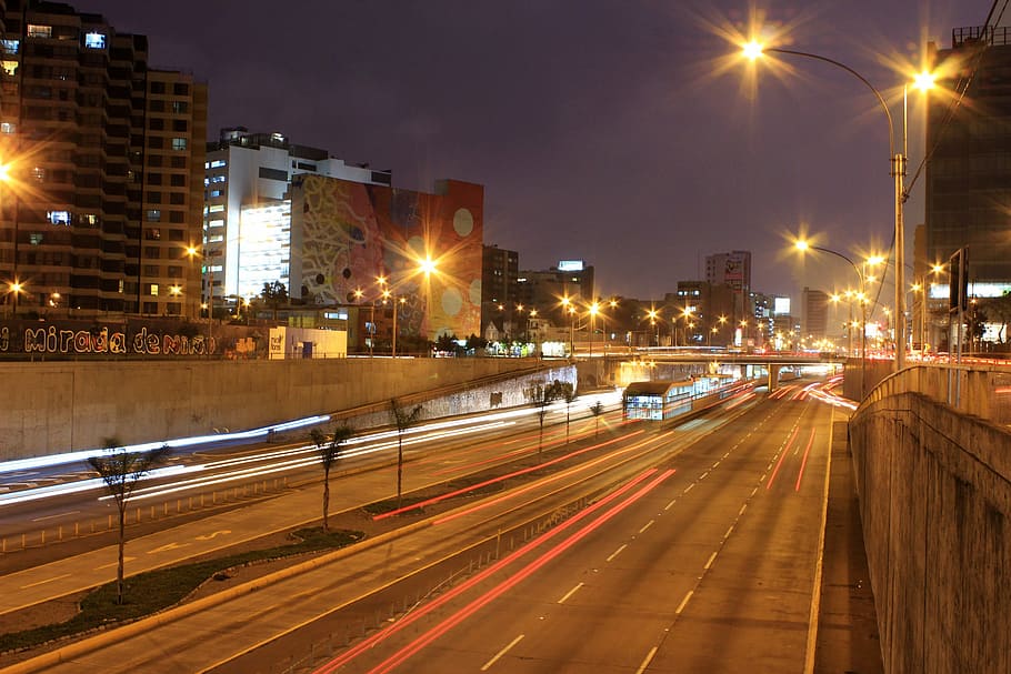 night time cityscape, lights, highway, lima, peru, Night Time, Cityscape, Lima, Peru, city, photos