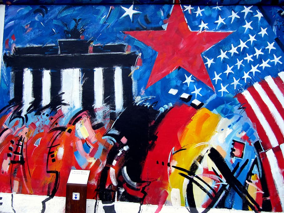 berlin wall, wall, berlin, graffiti, east side gallery, art, multi colored, red, flag, creativity