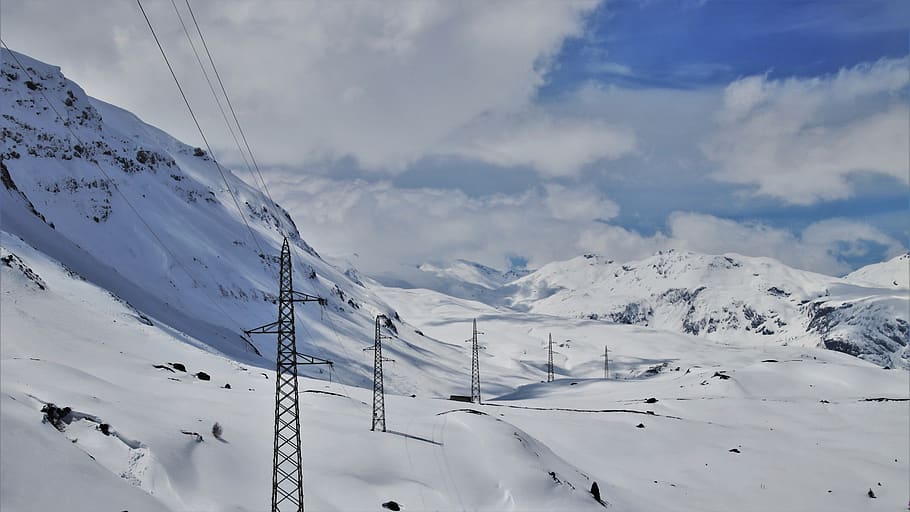 insulators, mountains, snow, peak, strommast, the alps, lap, the power of, alpine, system
