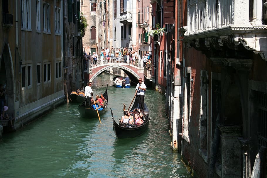italy, romantic, venice, water, gondoles, city, nautical vessel, canal, transportation, mode of transportation