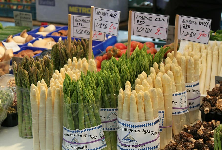 asparagus lot, market, vegetables, green, cook, healthy, food, delicious, stand, close