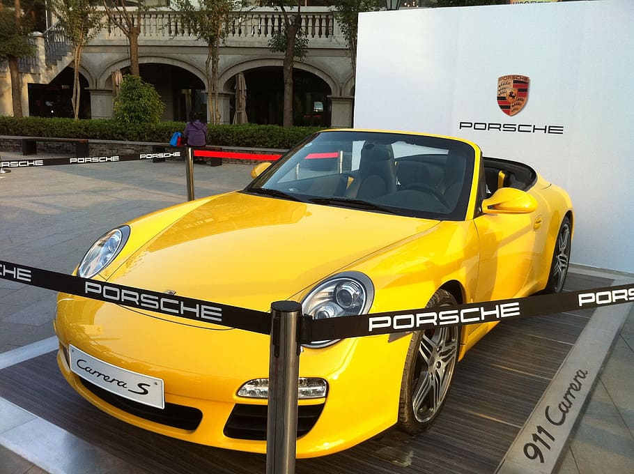 amarelo, Porsche 911 carrera, carro esportivo, Porsche, Auto Show, 911, táxi, táxi amarelo, carro, transporte