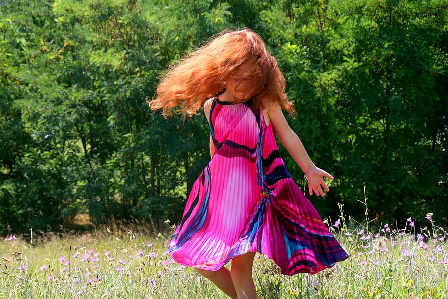 whipping, hair, Girl, Red Hair, Dress, Mov, Dance, nature, redhead, one person