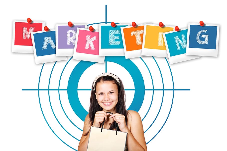 girl, holding, paper bag marketing illustration, Marketing, Customer, Woman, kundin, center, presentation, satisfaction