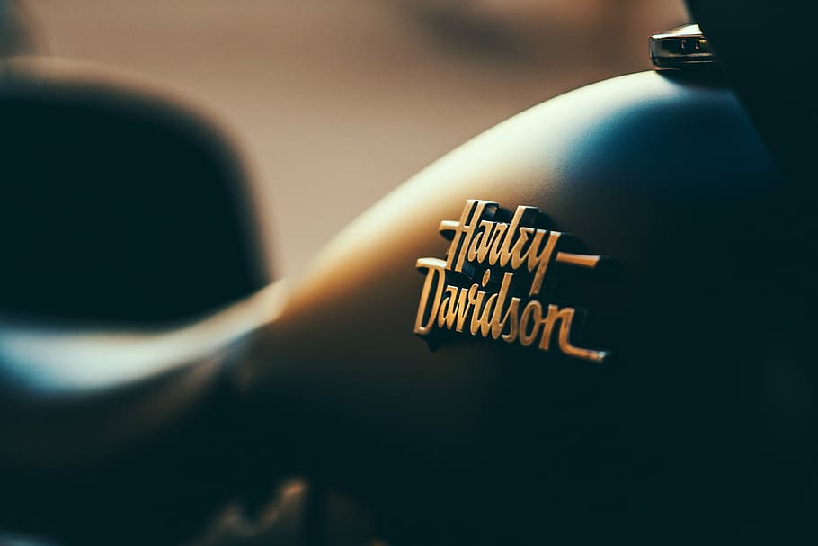 fotografia de tiro macro, logotipo da harley-davidson, seletiva, foco, azul, motocicleta, combustível, tanque, empresa, logotipo