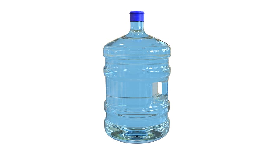 tambor, água, garrafa, plástico, vidro - material, foto de estúdio, recipiente, objeto único, interior, azul
