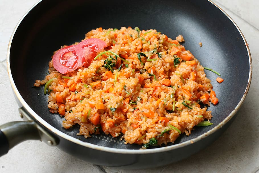 fried, rice, frying, pan, Fried Rice, Tomato, Wok, Cooking, frying pan, food and drink