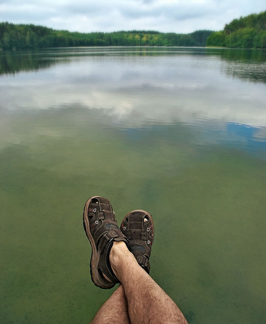 lake, legs, sandals, holidays, shoes, plans, peace of mind, the silence, rest, holiday