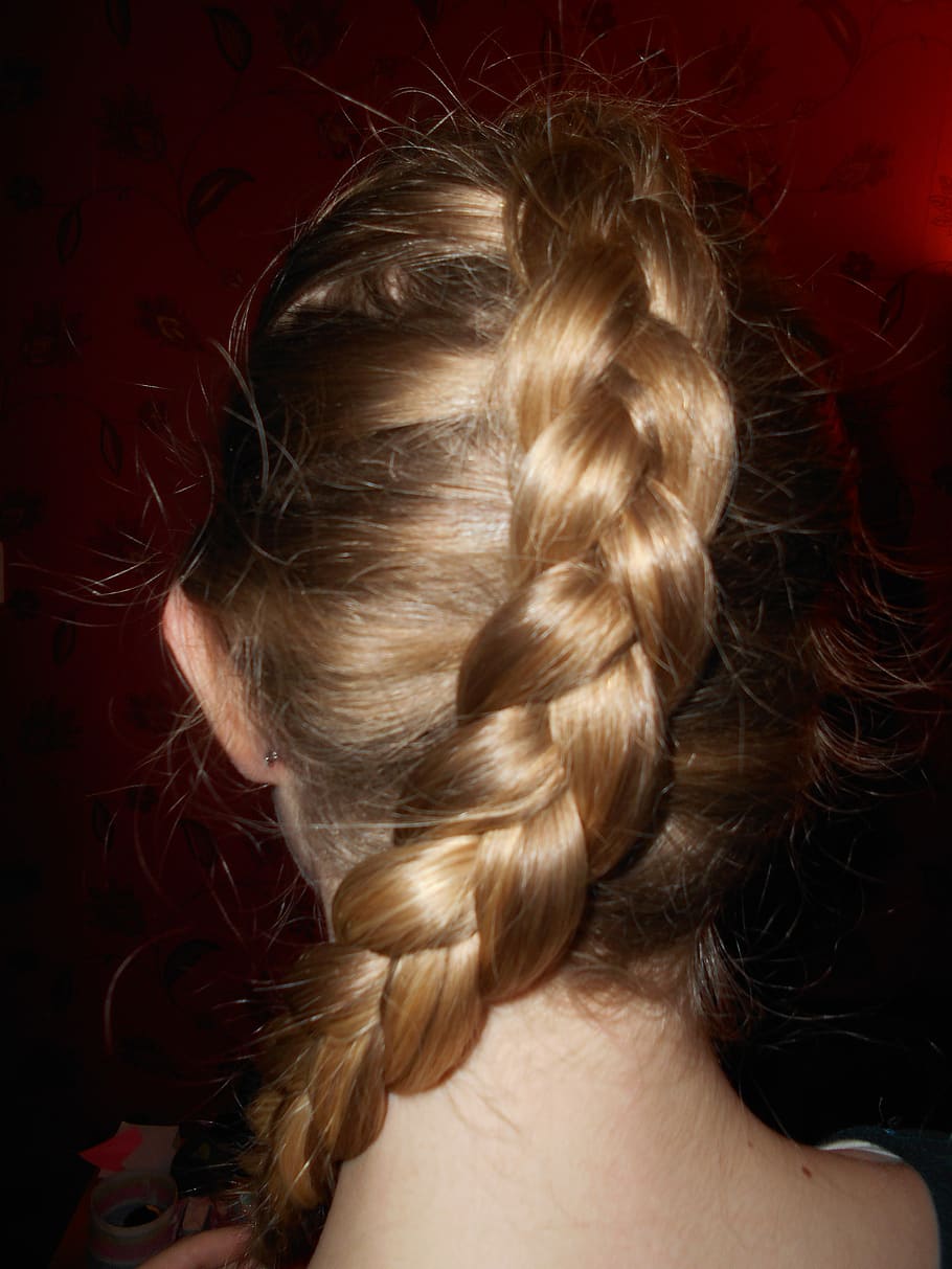 hair, blond, plait, french, silky, shiny, headshot, one person, human hair, hairstyle
