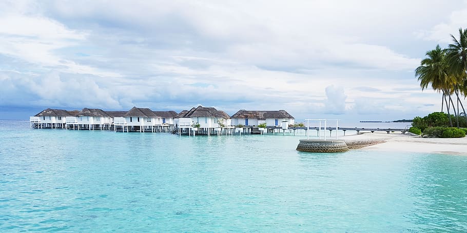maldives, honeymoon, sea, beach, sky, centara grand, emerald sea, water, built structure, architecture