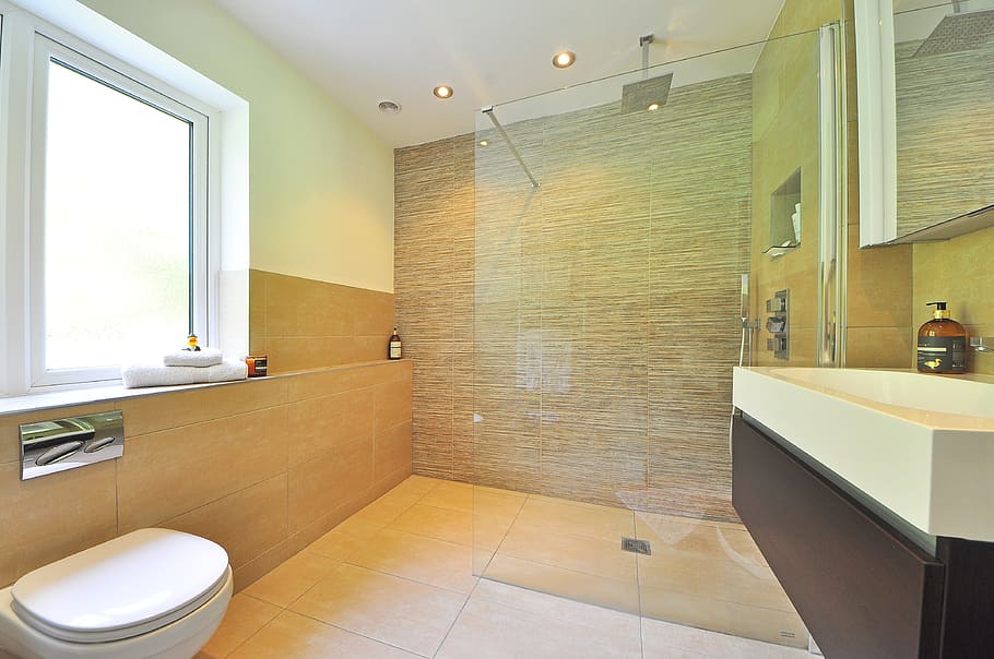 white, ceramic, water closet, window, bathroom, luxury, luxury bathroom, sink, bathtub, contemporary