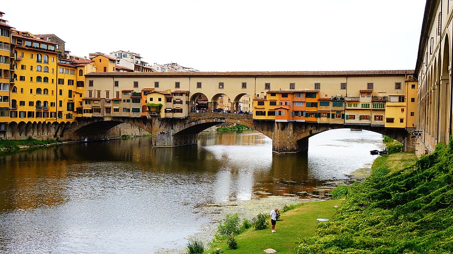 tuscany, florence, jembatan, ponte vecchio, arsitektur, air, struktur bangunan, koneksi, jembatan - struktur buatan manusia, transportasi