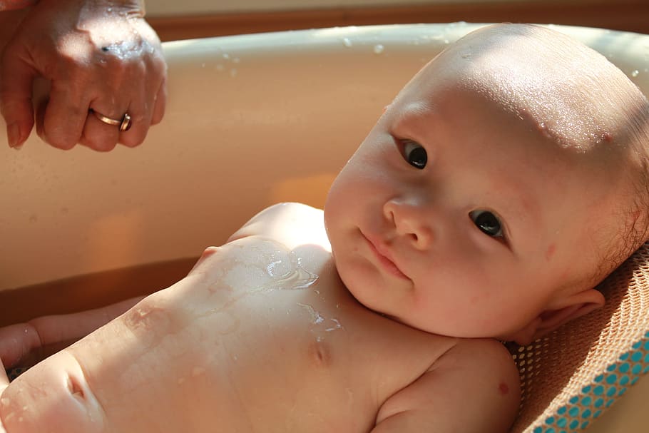 baby, bather, sunny, bath, smiling, child, cute, small, innocence, bathtub