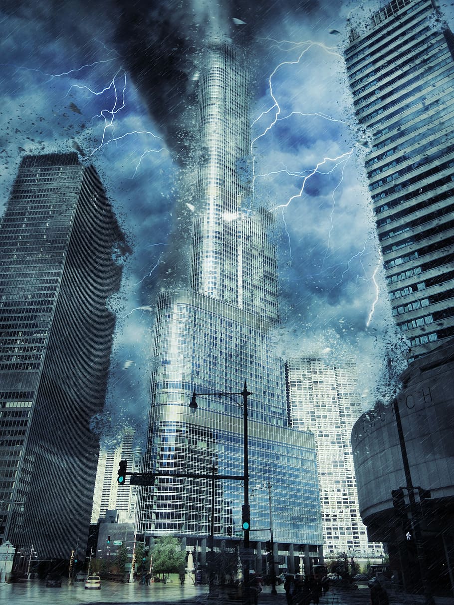 trump, international, hotel, tower, cityscape, storm, weather, disaster, skyscraper, building exterior