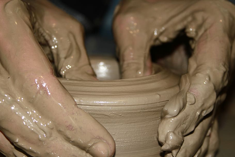 person molding clay pot, hand, closeup, earth, pottery, human body part, human hand, art and craft, clay, creativity