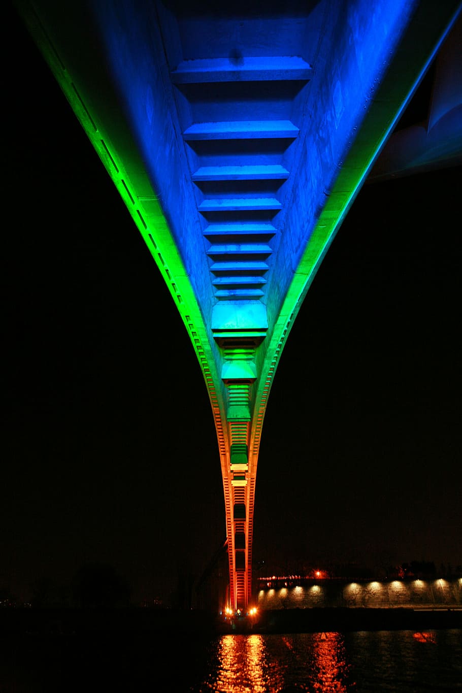 ponte, visão noturna, uma visão noturna de seul, rio han, república da coreia, coreia, noite, agua, iluminado, arquitetura
