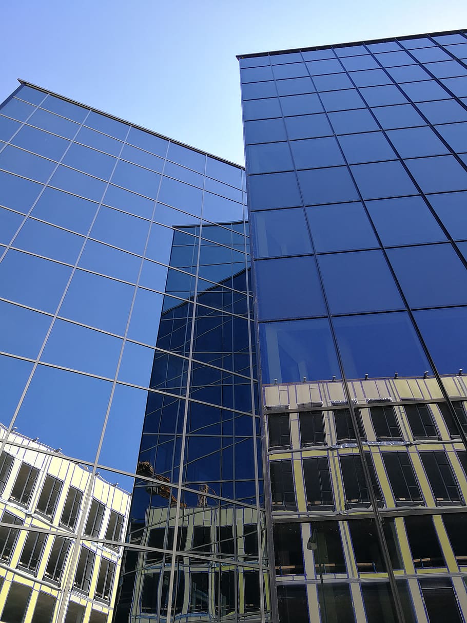 architecture, glass, blue, building, modern, façade, office, futuristic, mirroring, built structure