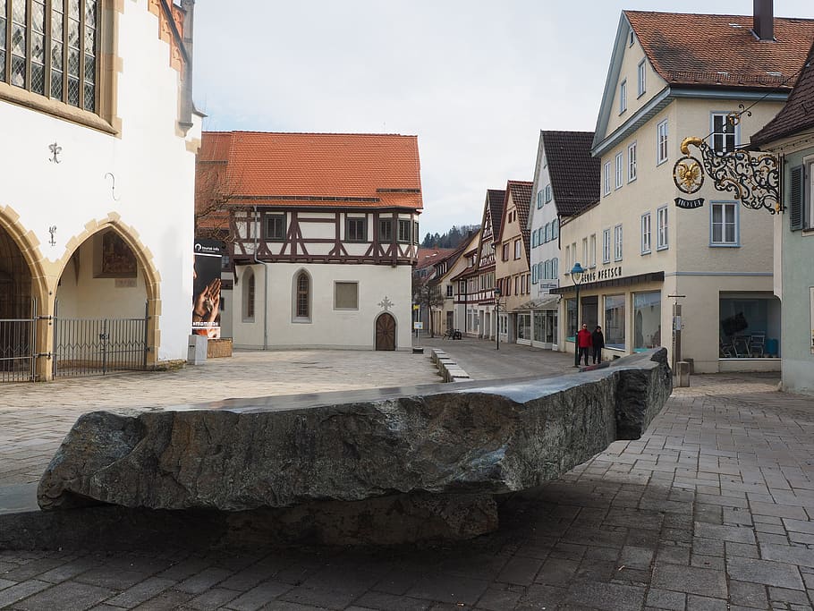 steinplatte, stone, plate, fountain stone, blaubeuren, city church, built structure, building exterior, architecture, building