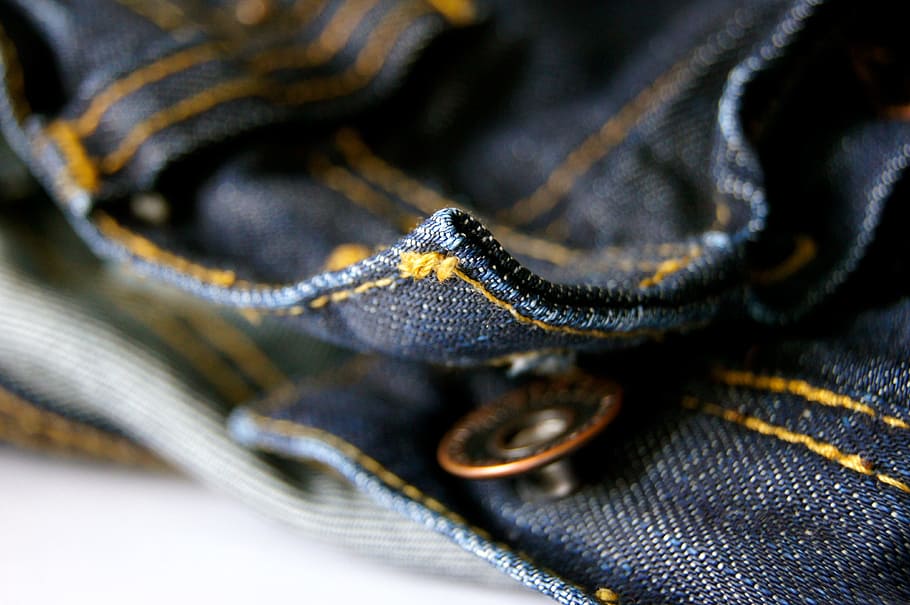 blue denim bottoms, fabric, sew, pants, clothing, button, seam, jeans, blue, craft