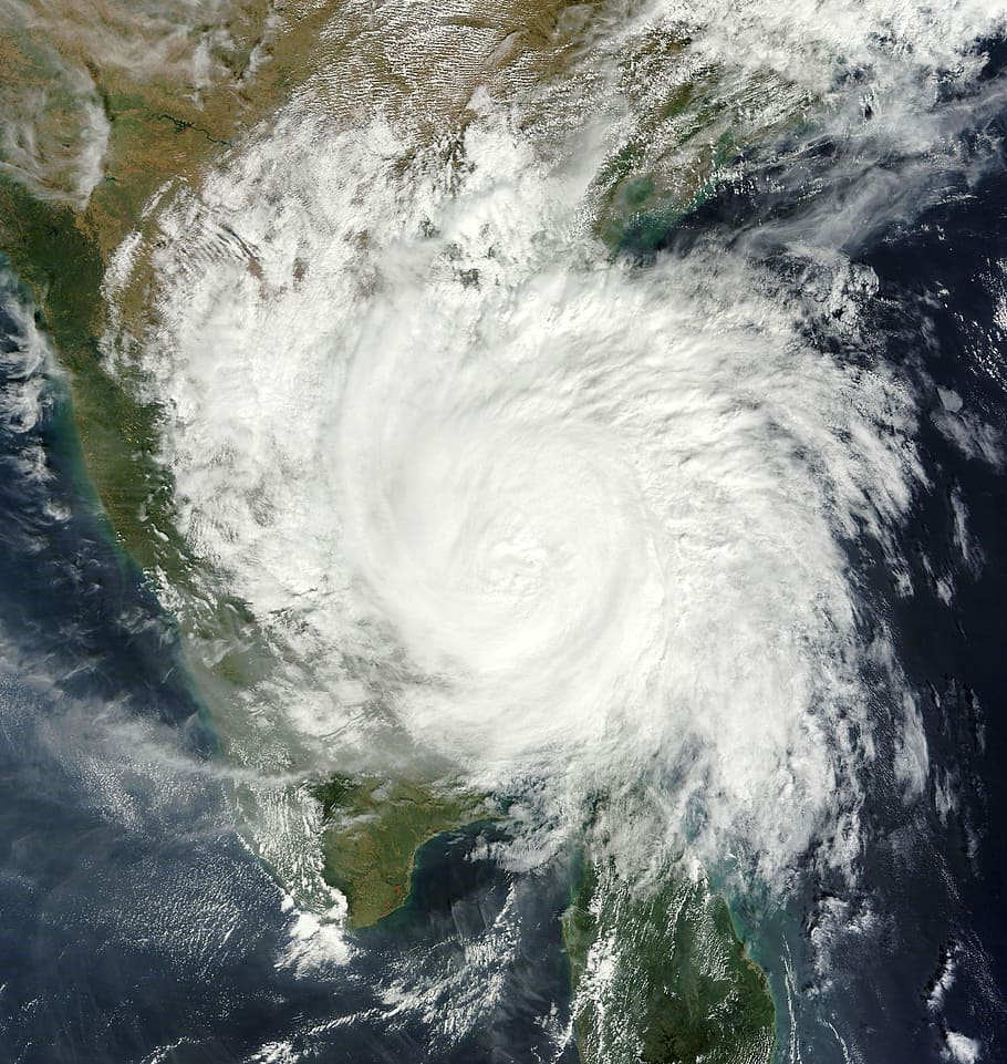 vista satelital, tormenta, Thane, tormenta de invierno, ciclón, huracán, tornado, nubes, tifón, viento