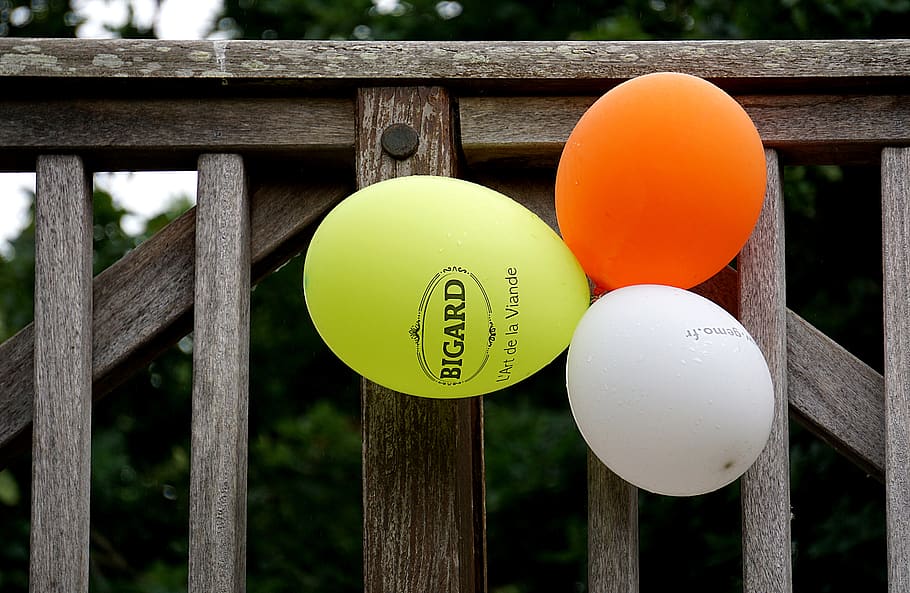 wood, wooden, fence, gate, colorful, balloons, party, outside, close-up, balloon