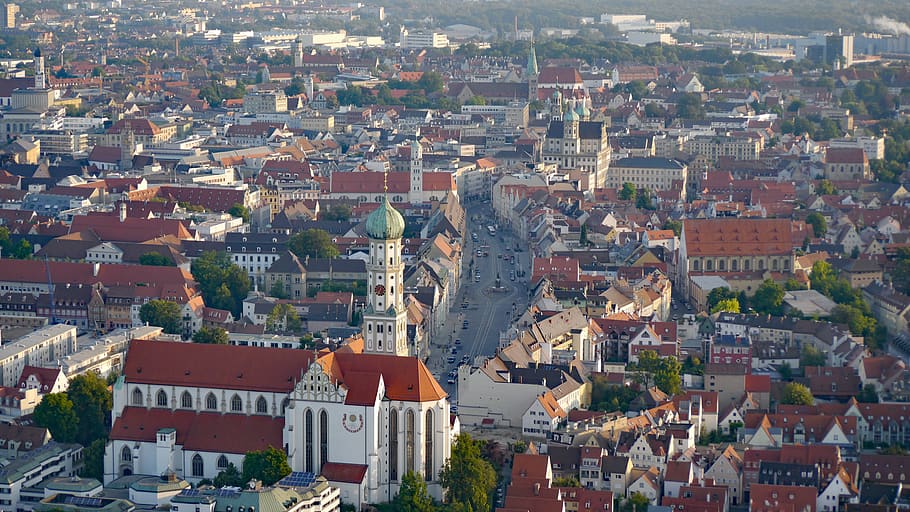 augsburg, church, architecture, swabia, historic center, aerial view, building exterior, built structure, city, building