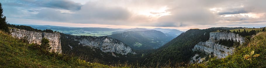 gray, rock formation mountains, creux du van, panorama, morning, lichtspiel, places of interest, mood, rock, switzerland