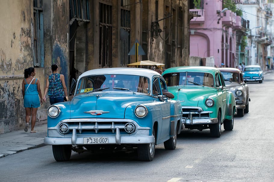 классика, автомобили, улицы, классические автомобили, Гавана, Куба, городской, автомобиль, город, кубинская культура