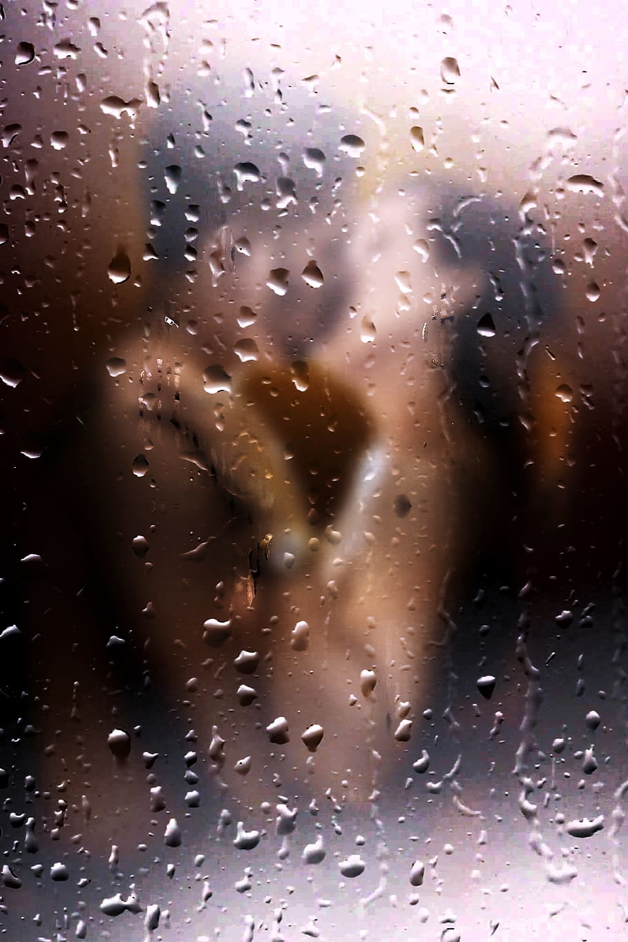 couple, kissing, behind, glass, pair, kiss, love, romance, luck, affection