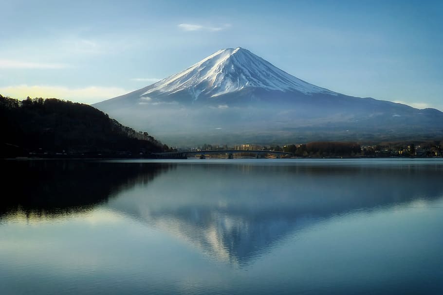 mt., fuji, japan, mount fuji, mountains, landmark, sky, clouds, lake, water