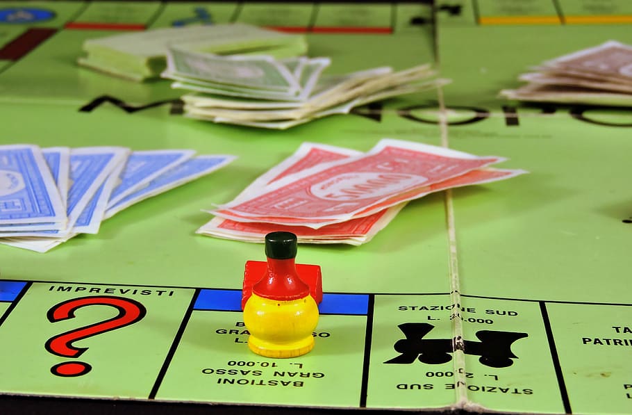 green, board game, playing, cards, play, monopoly, money, trade, pastime, table
