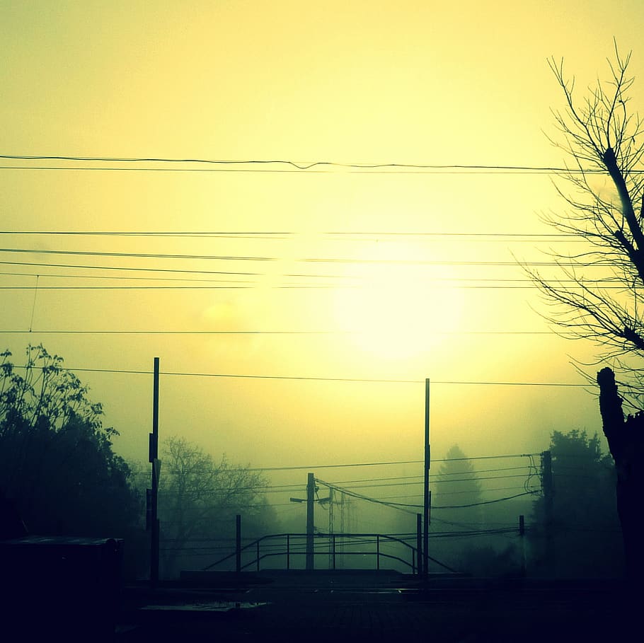 silence, dawn, sunrise, cozy, in the morning, sky, nice, mood, cable, electricity