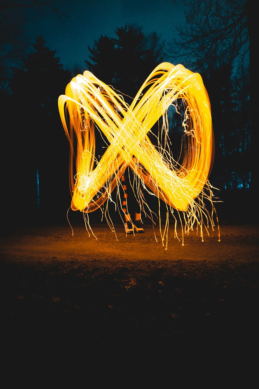 fotografi baja kawat, orang, juggling, api, fotografi, infinity, cahaya, lukisan, alam, pohon