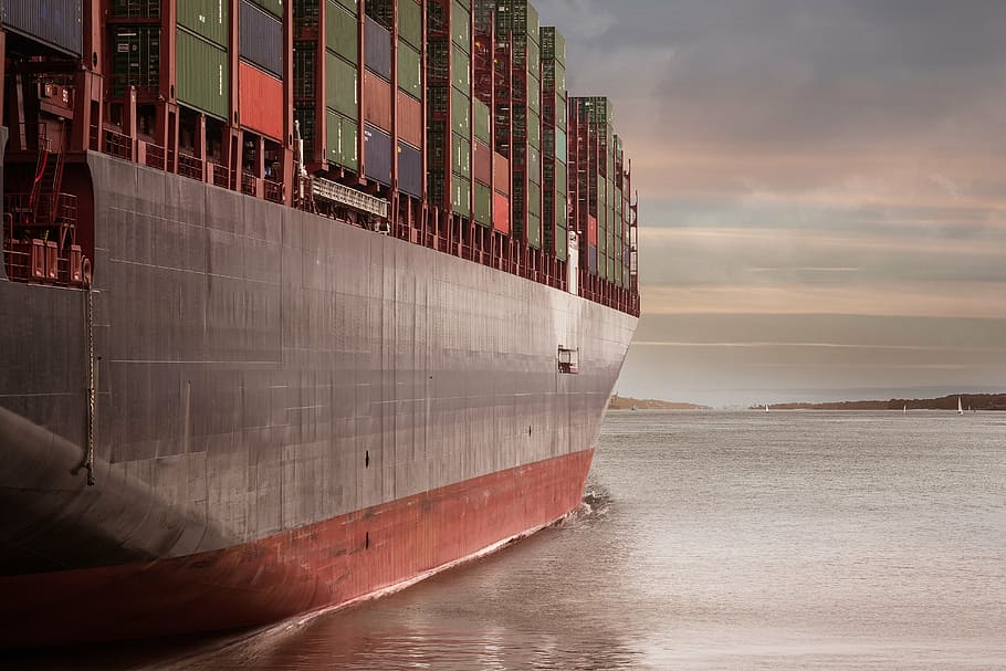 cargo ship, water, gray, sky photography, container, port, logistics, shipping company, shipping, ship