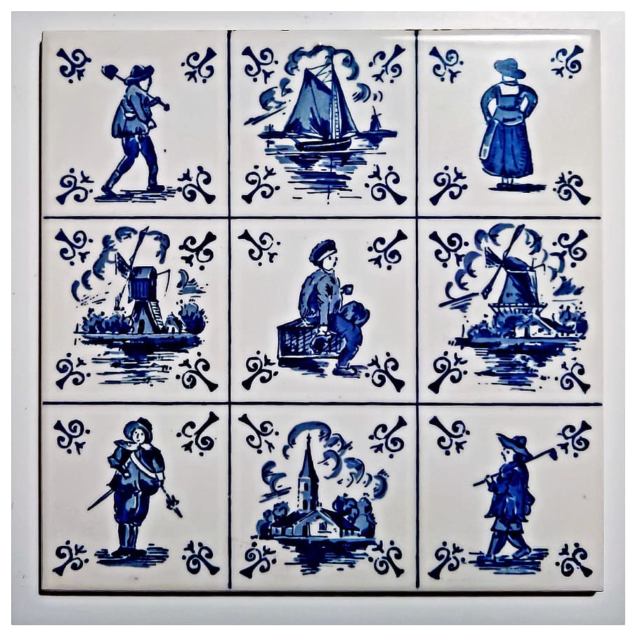 Tile, Motive, Holland, Delft, motive from holland, ceramic, art design, typical, blue, different
