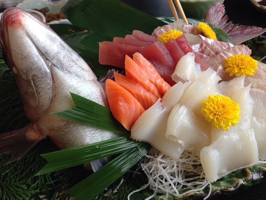 makanan, sashimi, ikan kakap merah, segar, sumpit, ikan, kesegaran, makanan dan minuman, makan sehat, makanan laut