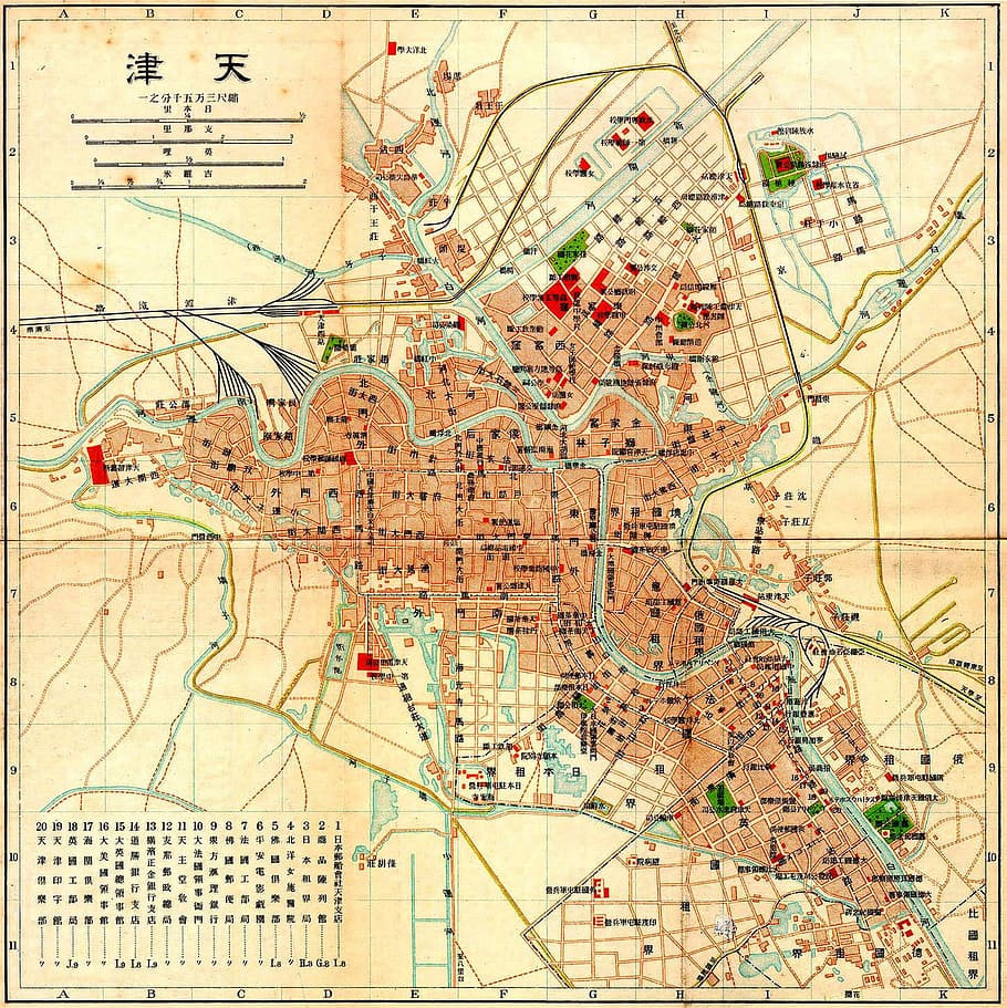 1902 peta, peta, Tianjin, Cina, 1902, foto, sejarah, domain publik, kartografi, ilustrasi