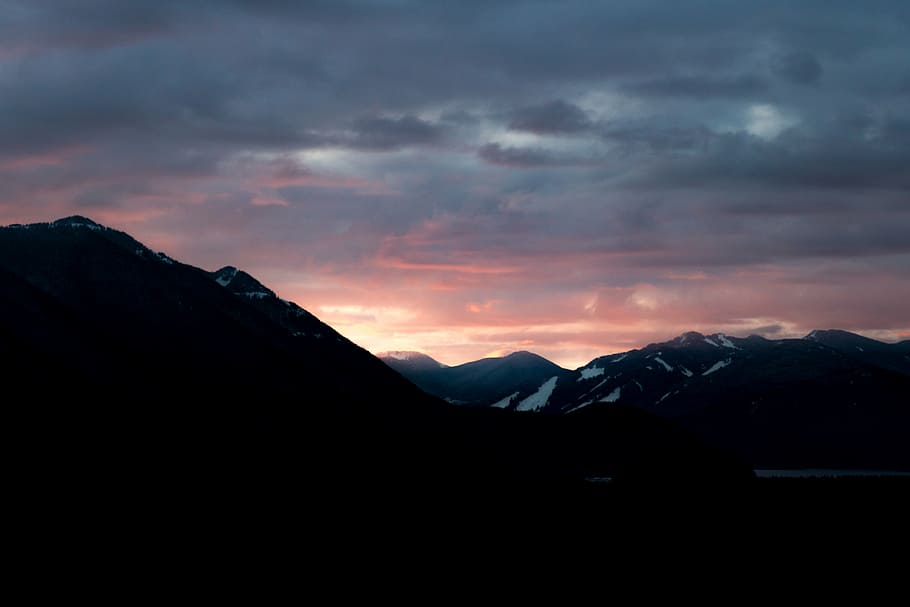 silhouette, mountains, sunset, mountain, highland, cloud, sky, summit, ridge, landscape