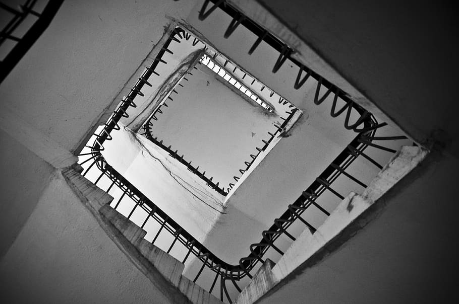stairs, staircase, stairway, architecture, upward, black And White, camera Film, indoors, spiral, built structure