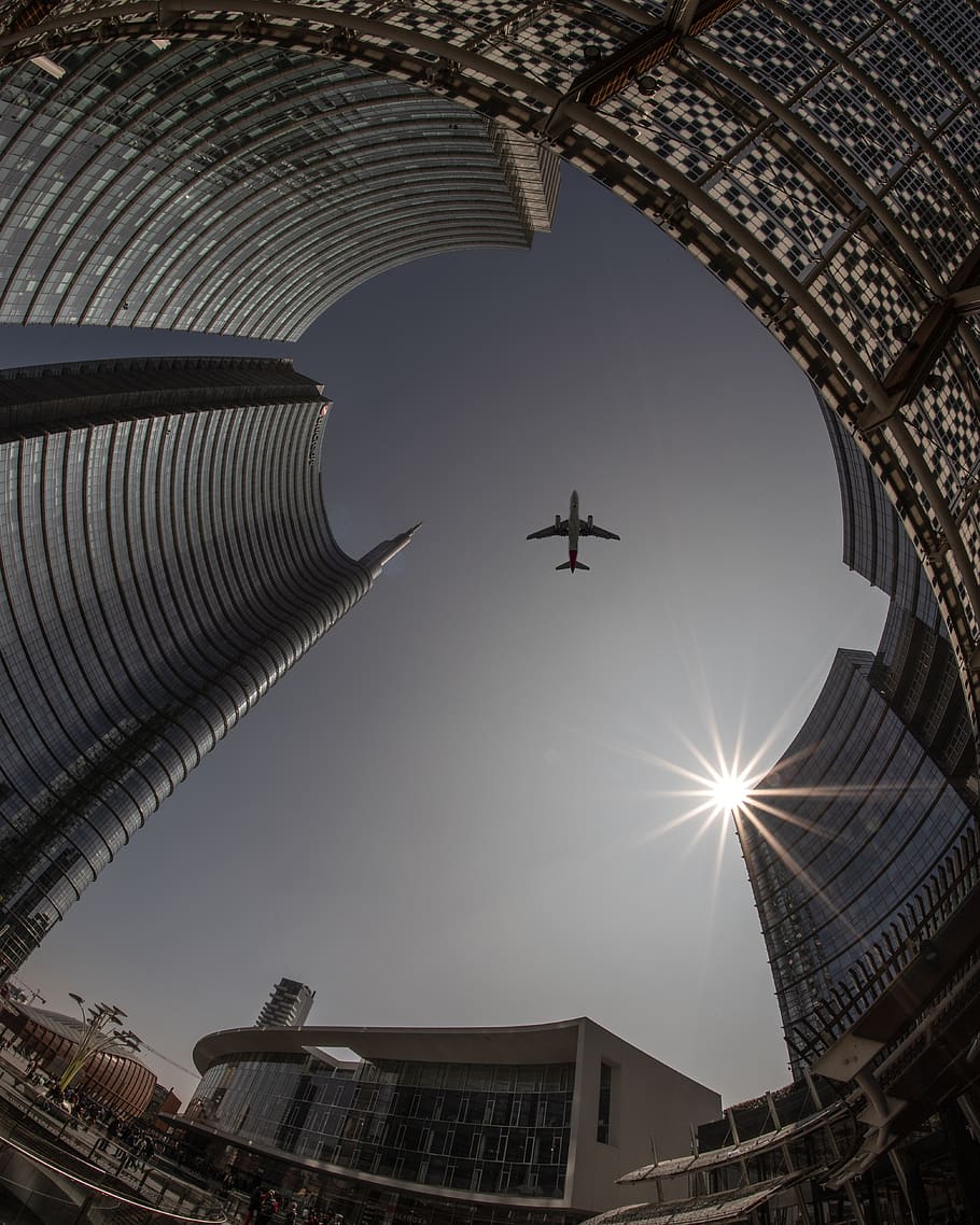 plane, city, architecture, airplane, travel, sky, urban, buildings, tourism, outdoors