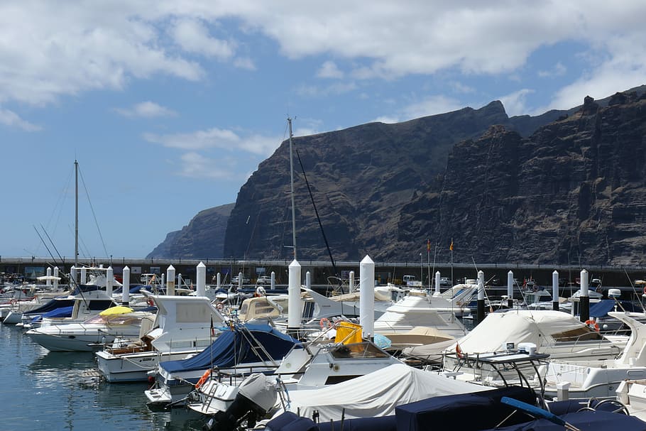 Marina, Port, Boat, Cliffs, the cliffs, los gigantes, tenerife, spain, view, landscape