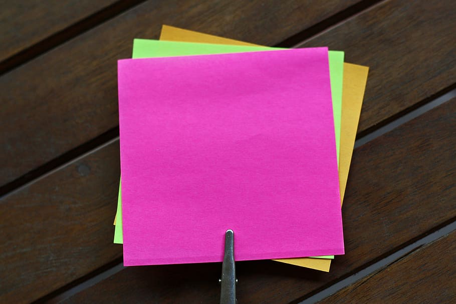 three, sticky, notes, brown, panel, sticky notes, blank, sticky note, post notes, post
