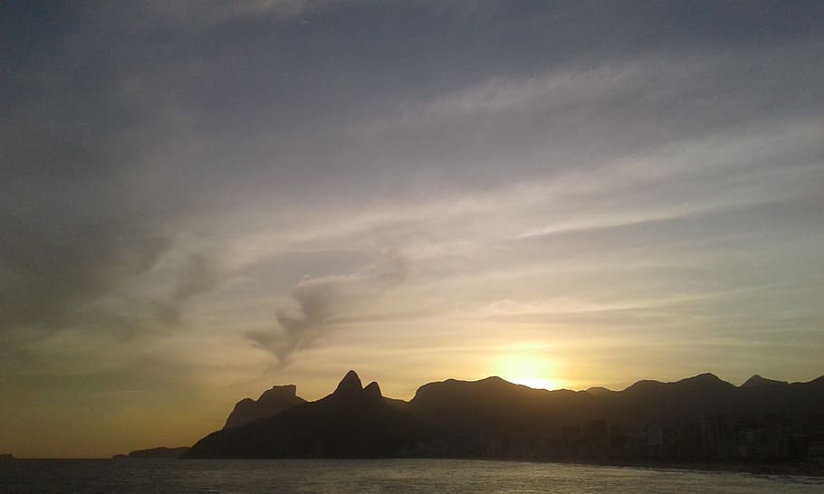 sol, copacabana, brazil, sky, scenics - nature, beauty in nature, mountain, tranquility, sea, tranquil scene