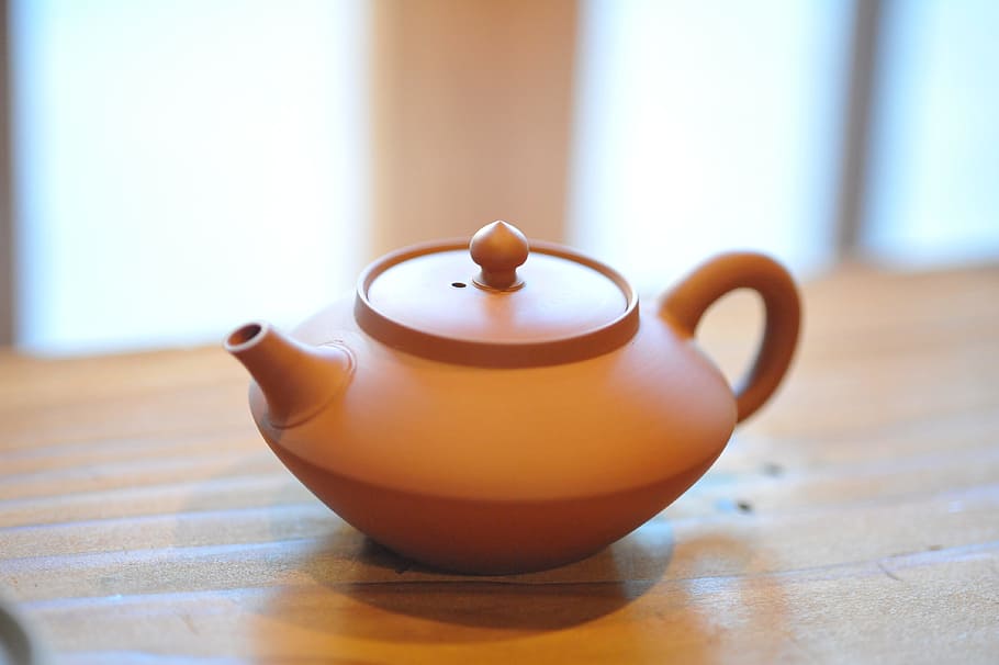 brown, teapot, table, tea, indoors, food and drink, tea - hot drink, ceramics, close-up, focus on foreground
