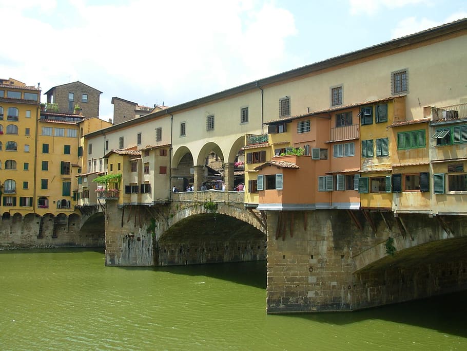 フィレンツェ, 橋, 川, アルノ, ヴェッキオ橋, トスカーナ, 建築, 造られた構造, 建物の外壁, 水