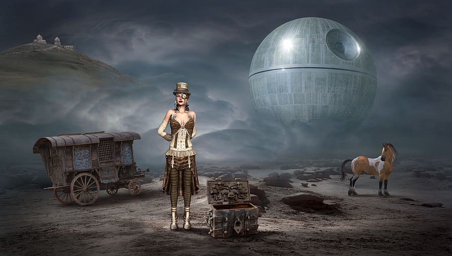 woman, standing, chest, box, star, wars, death, background, digital, wallpaper