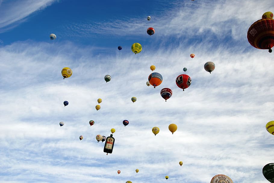 balon udara, langit, balon udara panas, balon, naik balon udara panas, burner, mulai, penerbangan, lepas landas, berwarna-warni