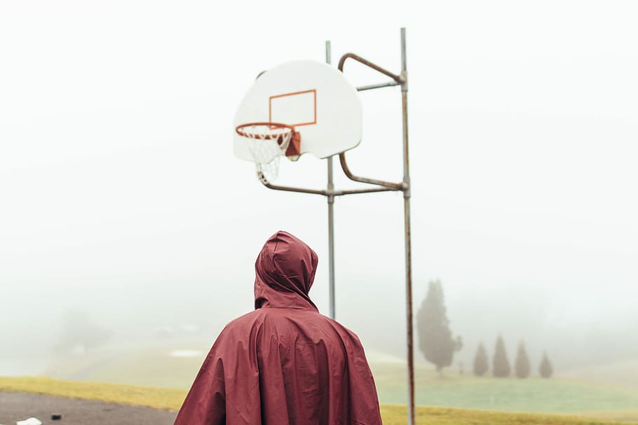 man, standing, front, basketball hoop, outdoors, people, one Person, rear view, basketball - sport, adult