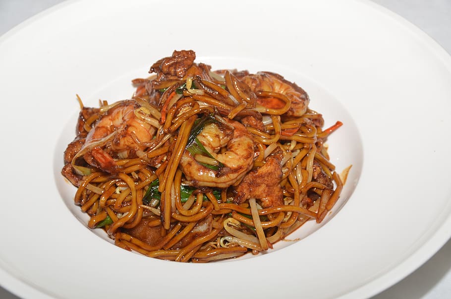 stir, fried, shrimp, Noodles, Asian, Food, Plate, Restaurant, prawns, pasta